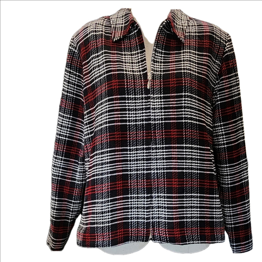 KATHY LEE PLAID ZIPPER BLAZER